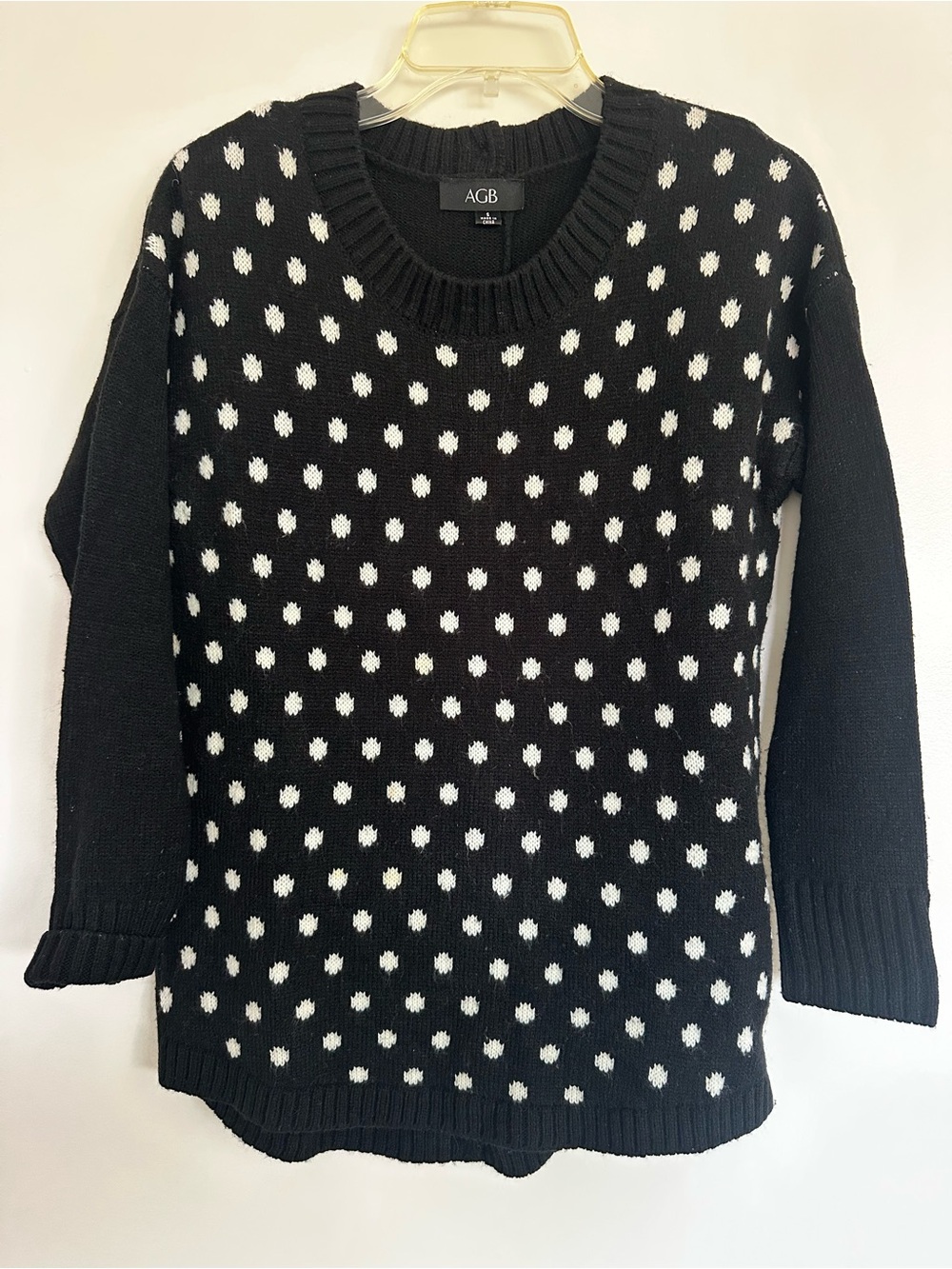 AGB Black Crewneck Sweater with White Polka Dot Knit